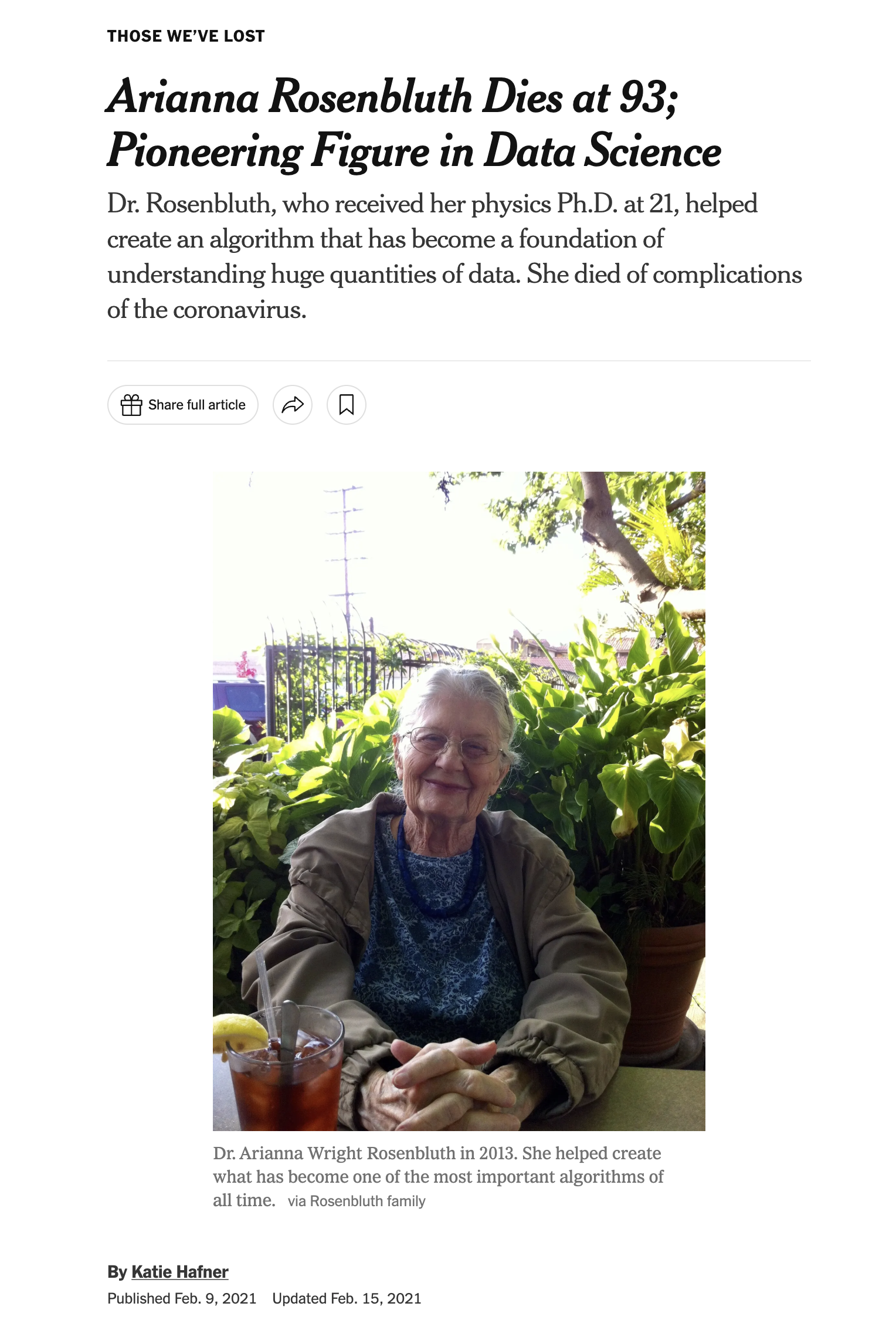 Arianna Rosenbluth obituary